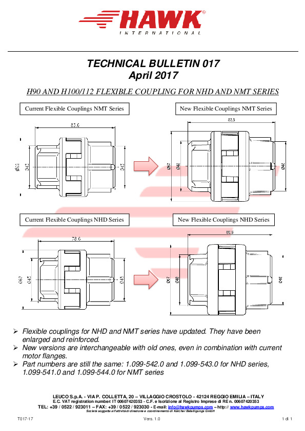 Leuco technical bulletin 017 giunti elastici H90 e H100 112 per NHD e NMT